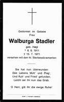 Sterbebildchen Walburga Stadler, *08.06.1911 †15.07.1971