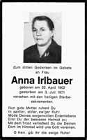 Sterbebildchen Anna Irlbauer, *20.04.1902 †03.07.1971