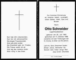 Sterbebildchen Otto Schneider, *25.07.1903 †17.10.1968