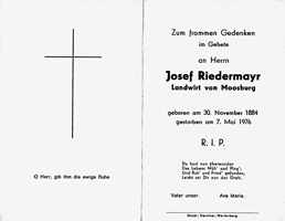 Sterbebildchen Josef Riedermayr, *30.11.1884 †07.05.1976