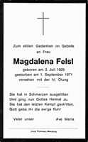 Sterbebildchen Magdalena Felsl, *03.07.1929 †01.09.1971