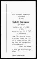 Sterbebildchen Elisabeth Heinzmann, *06.01.1883 †16.03.1967