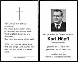 Sterbebildchen Karl Hpfl, *01.04.1923 †22.05.1970