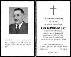 Sterbebildchen Bartholomus Mayr, *22.08.1900 †19.07.1966