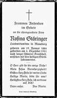Sterbebildchen Rosina St�ringer, *19.01.1884 †05.12.1951