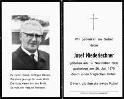 Sterbebildchen Josef Niederlechner, *19.11.1906 †26.07.1970