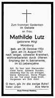 Sterbebildchen Mathilde Lutz, *28.10.1904 †24.08.1967