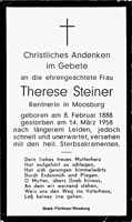 Sterbebildchen Therese Steiner, *08.02.1888 †14.03.1958