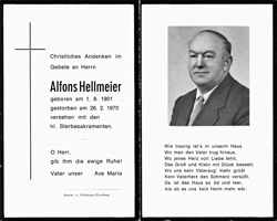 Sterbebildchen Alfons Hellmeier, *01.08.1901 †26.02.1970