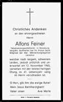 Sterbebildchen Alfons Feiner, *1904 †12.11.1965