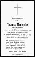Sterbebildchen Therese Neumeier, *1893 †22.10.1969
