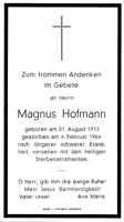 Sterbebildchen Magnus Hofmann, *31.08.1912 †04.02.1964