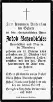 Sterbebildchen Jakob Betzenbichler, *15.10.1884 †27.10.1950