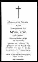 Sterbebildchen Maria Braun, *02.02.1890 †24.12.1962