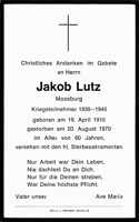 Sterbebildchen Jakob Lutz, *19.04.1910 †20.08.1970