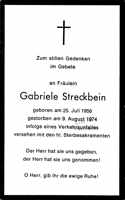 Sterbebildchen Gabriele Streckbein, *25.07.1956 †09.08.1974