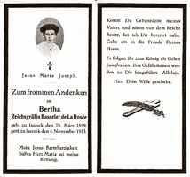 Sterbebildchen Bertha Reichsgrfin Basselet de La Rose *18.03.1889 †04.11.1913