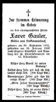 Sterbebildchen Xaver Gauler, *30.11.1855 †10.02.1918