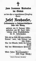 Sterbebildchen Josef Neuhauser, *08.01.1895 †30.06.1925