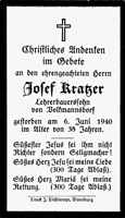 Sterbebildchen Josef Kratzer, *1902 †06.06.1940
