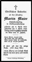 Sterbebildchen Martin Maier, *09.04.1925 †07.04.1942