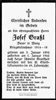 Sterbebildchen Josef Gral, *03.01.1894 †01.01.1942