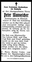 Sterbebildchen Peter Manseicher, *1859 †16.05.1941