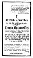 Sterbebildchen Emma Bergmeister, *1890 †16.08.1945