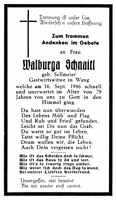 Sterbebildchen Walburga Schnaitl, *1867 †19.09.1946