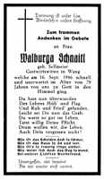 Sterbebildchen Walburga Schnaitl, *1867 †19.09.1946