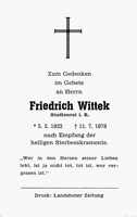 Sterbebildchen Friedrich Wittek, *05.02.1922 †11.07.1978