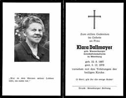 Sterbebildchen Klara Dallmayer, *22.06.1887 †05.12.1978