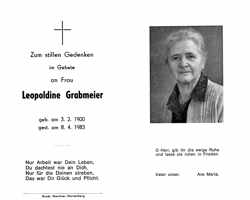 Sterbebildchen Leopoldine Grabmeier, *03.02.1900 †08.04.1983