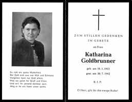 Sterbebildchen Katharina Goldbrunner, *18.01.1913 †30.07.1982