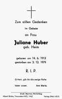 Sterbebildchen Juliane Huber, *14.06.1913 †03.12.1979