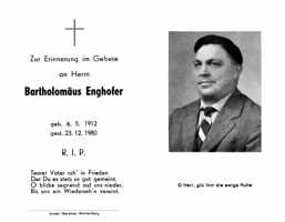 Sterbebildchen Bartholomus Enghofer, *06.05.1912 †23.12.1980