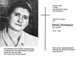 Sterbebildchen Paula Pongratz, *1919 †1981