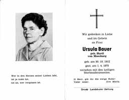 Sterbebildchen Ursula Bauer, *30.10.1912 †01.04.1979