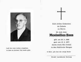 Sterbebildchen Maximilian Haas, *20.03.1898 †12.02.1977