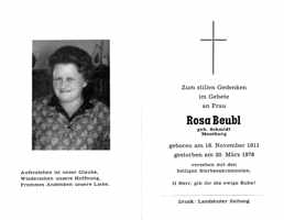 Sterbebildchen Rosa Beubl, *16.11.1911 †30.03.1978