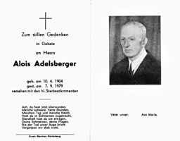 Sterbebildchen Alois Adelsberger, *10.04.1904 †07.09.1979
