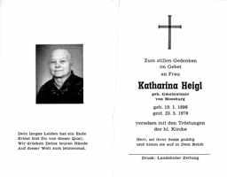 Sterbebildchen Katharina Heigl, *19.01.1896 †23.05.1978