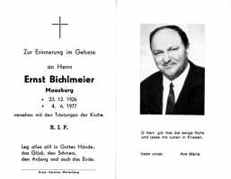 Sterbebildchen Ernst Bichlmeier, *23.12.1926 †04.06.1977