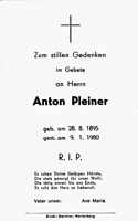 Sterbebildchen Anton Pleiner, *28.08.1895 †09.01.1980