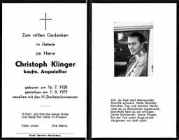 Sterbebildchen Christoph Klinger, *16.07.1928 †01.09.1979