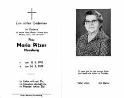 Sterbebildchen Maria Pitzer, *08.09.1911 †14.03.1979