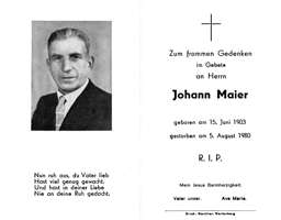Sterbebildchen Johann Maier, *15.06.1903 †05.08.1980