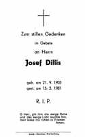 Sterbebildchen Josef Dillis, *21.09.1903 †15.02.1981