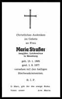 Sterbebildchen Maria Straer, *15.01.1895 †01.06.1977