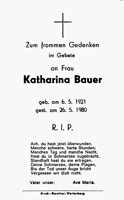 Sterbebildchen Katharina Bauer, *06.05.1921 †25.05.1980